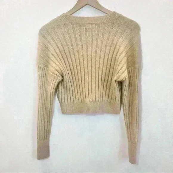 Sofie Rue Cropped Ribbed Tan Crew Neck Sweater Size Small - Picture 6 of 12